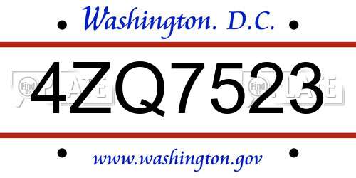4ZQ7523 District Of Columbia License Plate