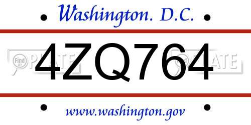 4ZQ764 District Of Columbia License Plate