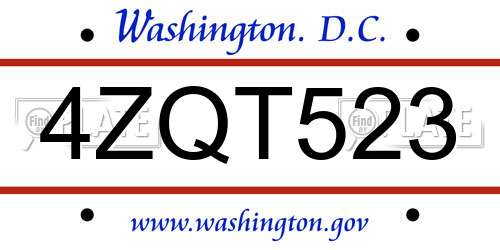 4ZQT523 District Of Columbia License Plate
