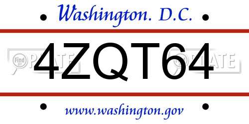 4ZQT64 District Of Columbia License Plate