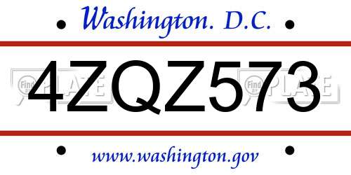 4ZQZ573 District Of Columbia License Plate