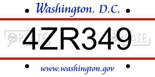 4ZR349 District Of Columbia License Plate