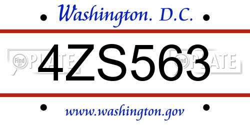 4ZS563 District Of Columbia License Plate