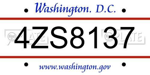 4ZS8137 District Of Columbia License Plate