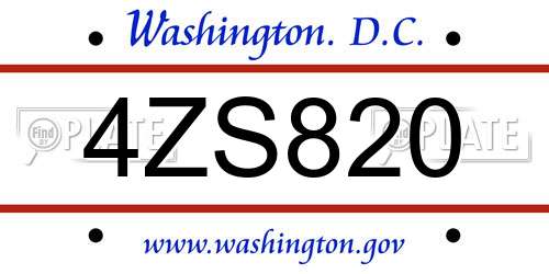 4ZS820 District Of Columbia License Plate