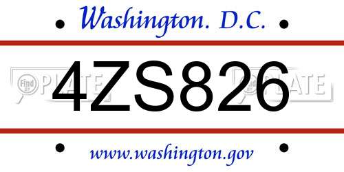 4ZS826 District Of Columbia License Plate