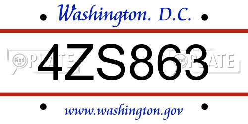 4ZS863 District Of Columbia License Plate