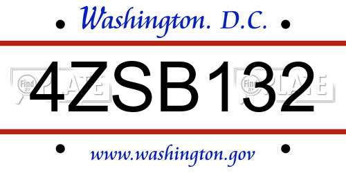4ZSB132 District Of Columbia License Plate
