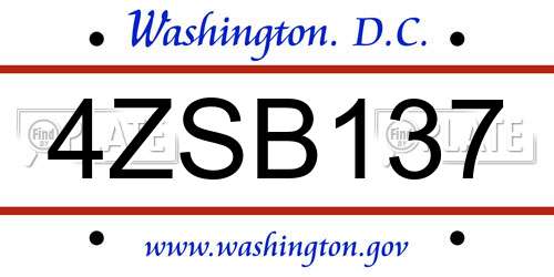 4ZSB137 District Of Columbia License Plate