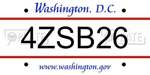 4ZSB26 District Of Columbia License Plate