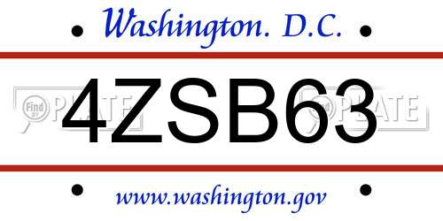 4ZSB63 District Of Columbia License Plate