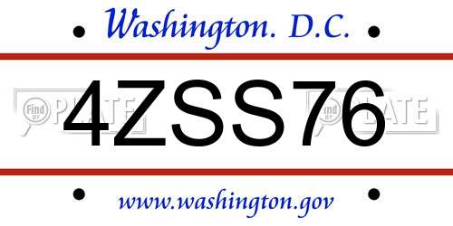 4ZSS76 District Of Columbia License Plate