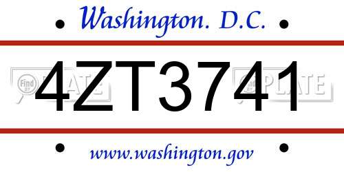 4ZT3741 District Of Columbia License Plate
