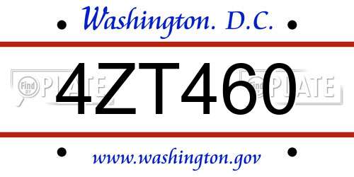 4ZT460 District Of Columbia License Plate