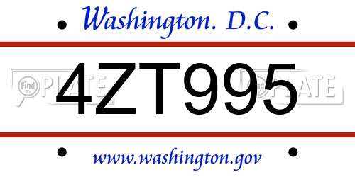 4ZT995 District Of Columbia License Plate