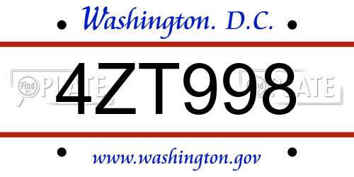 4ZT998 District Of Columbia License Plate