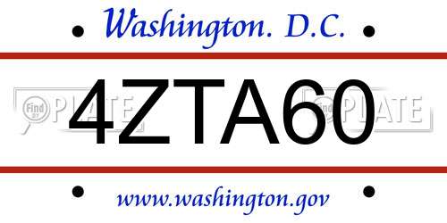 4ZTA60 District Of Columbia License Plate