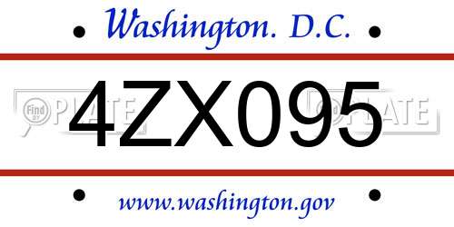 4ZX095 District Of Columbia License Plate