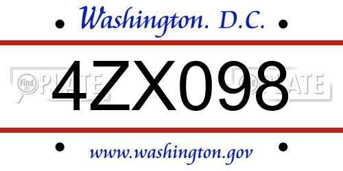 4ZX098 District Of Columbia License Plate