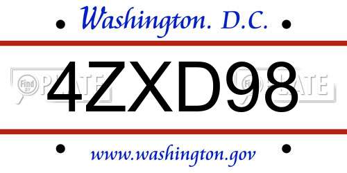 4ZXD98 District Of Columbia License Plate