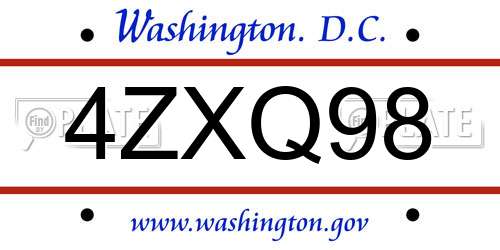 4ZXQ98 District Of Columbia License Plate