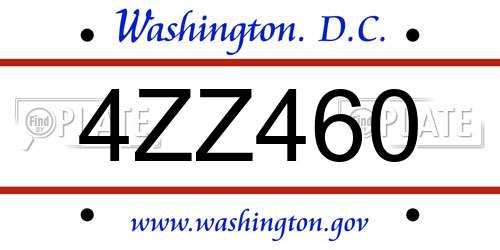 4ZZ460 District Of Columbia License Plate