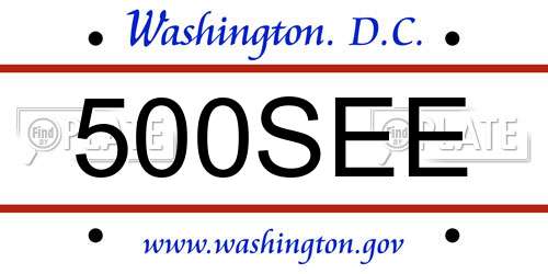 500SEE District Of Columbia License Plate
