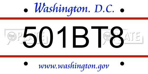 501BT8 District Of Columbia License Plate