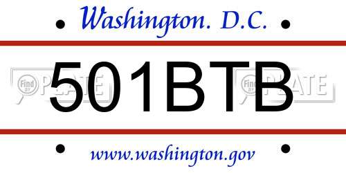 501BTB District Of Columbia License Plate