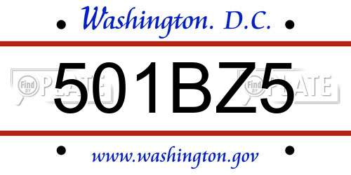 501BZ5 District Of Columbia License Plate