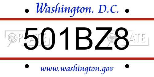 501BZ8 District Of Columbia License Plate