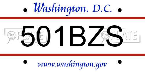 501BZS District Of Columbia License Plate