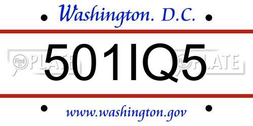 501IQ5 District Of Columbia License Plate