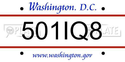 501IQ8 District Of Columbia License Plate