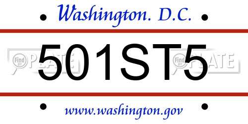 501ST5 District Of Columbia License Plate