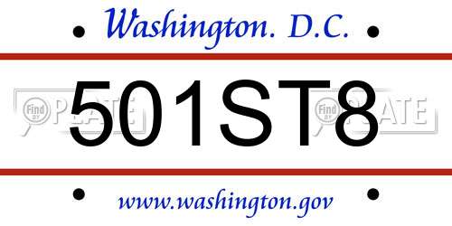 501ST8 District Of Columbia License Plate