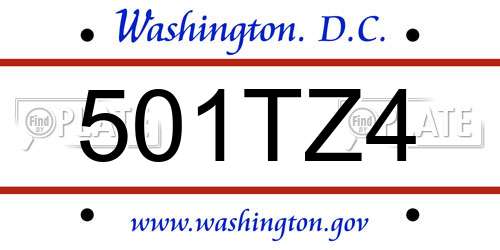 501TZ4 District Of Columbia License Plate