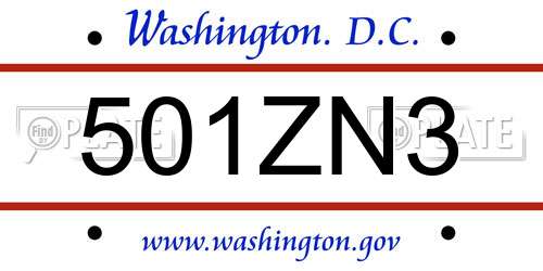 501ZN3 District Of Columbia License Plate