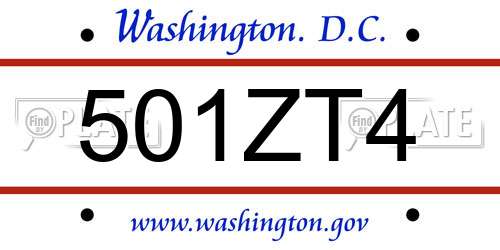 501ZT4 District Of Columbia License Plate