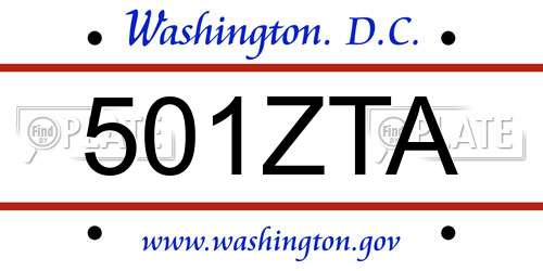 501ZTA District Of Columbia License Plate