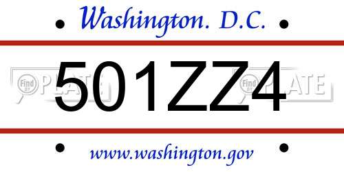 501ZZ4 District Of Columbia License Plate