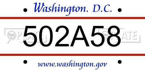 502A58 District Of Columbia License Plate