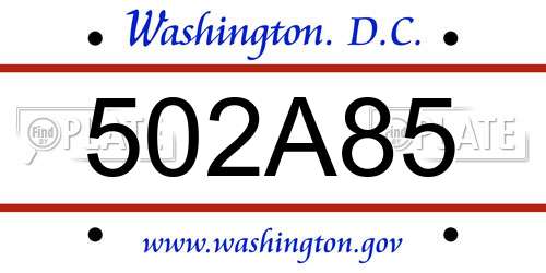 502A85 District Of Columbia License Plate
