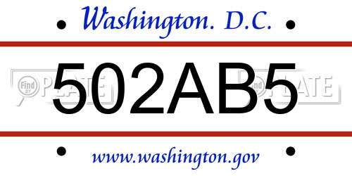 502AB5 District Of Columbia License Plate