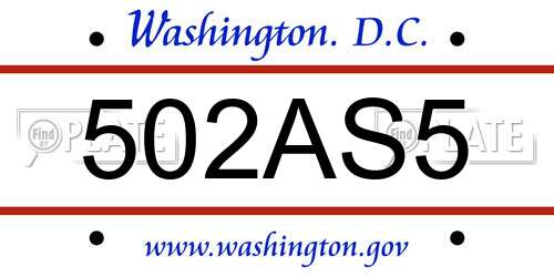 502AS5 District Of Columbia License Plate