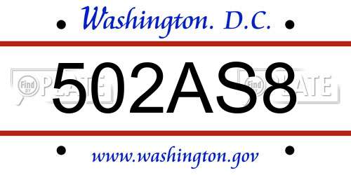 502AS8 District Of Columbia License Plate