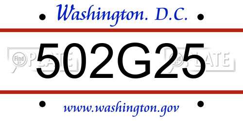 502G25 District Of Columbia License Plate