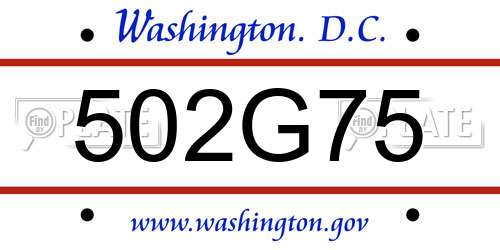 502G75 District Of Columbia License Plate