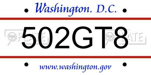 502GT8 District Of Columbia License Plate