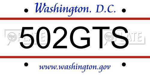 502GTS District Of Columbia License Plate